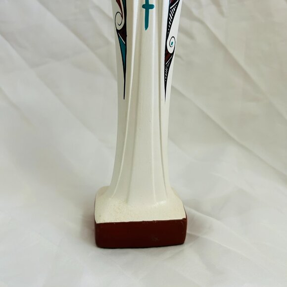 Navajo Virgin Mary Figurine Madonna Southwest Hand Painted Ceramic Signed 13" - Picture 3 of 16